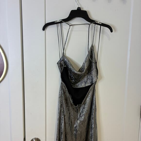 Zara Silver Metallic Satin Cowl Neck Slip Dress Medium - Picture 6 of 11